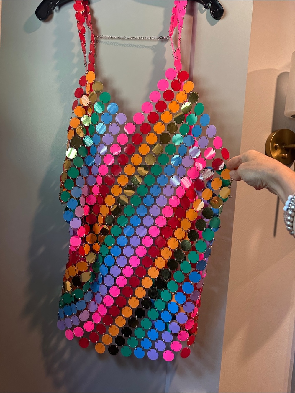 Multicolor Chainmail Mini Dress with Strappy Silhouette